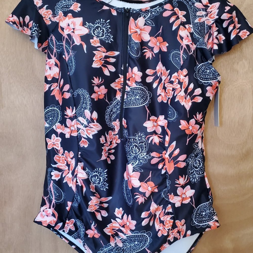 Holipick  One Piece Zip Up Swimsuit/Rashgua for Women Tummy Control Cap Sleeves
